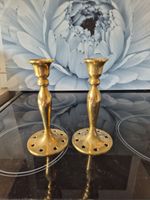 2 x Decorative Solid Brass Made In India Candlesticks With Star Cut Out Bases