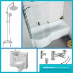 P Shaped Bathroom Suite 1700 Bath 550 Vanity Unit BTW Toilet WC Taps & Shower