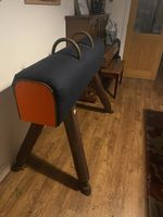 Refurbished Vintage Gym Pommel Horse - Denim Fabric, Retro Furniture