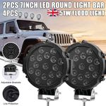 2-8PCS 7"Round LED Work Light Bar 51W Spot Light Driving Lamp Offroad SUV 4x4 UK