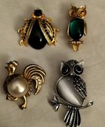 4x Vintage Gold & Silver Tone /Plated Jelly Belly Brooches green owl is a sphinx
