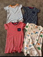 Mini B Baby & M&S 4pc Playsuit Bundle 9-12M Jersey Cotton Nautical Fish