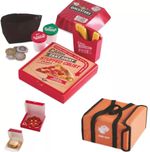 Kids Shop Play , Wooden Pizza with Box and Bag , Pretended Kitchen Play