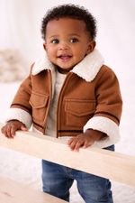 Jacket Baby Boy Sherpa Lined Brown Jacket 9-12M Warm Winter Coat