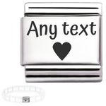 Personalised Charm Custom TEXT engraved Heart fits Italian Nomin. bracelets 9 mm