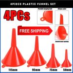4pc Funnel Set Plastic Pouring Funnels Kitchen Petrol Fuel NEW.