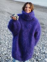 Mohair Sweater Fuzzy Hot Soft Thick Oversize Purple Handknitted by Lanaknittings