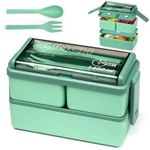 Lunch Box Stackable,1400ml Containers with 3 Removable Compartment