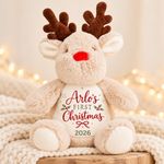 Personalised Baby's First Christmas Reindeer Soft Toy or Bib 2026, Baby Boy Girl