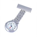 Stainless Steel Nurse Watch Quartz Silver Fob Pocket Brooch + FREE 2 BATTERIES 