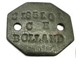 WW2 British military I.D. disc, "dog tag," to 2185101 J(ohn) A(rthur) Bolland RA