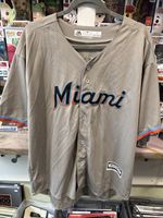 Genuine Miami Marlins Anderson #15 Majestic Cool Base MLB Jersey Large Grey