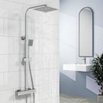 Bathroom Thermostatic Exposed Shower Mixer Twin head Large Square Bar Set Chrome