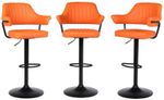 3 X PLUSH ORANGE BAR STOOLS GAS LIFT BREAKFAST KITCHEN BAR PADDED ARMS & BACK