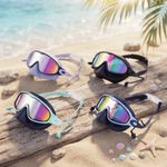Swim Goggles with Nose Cover, Wide View Swimming Mask Anti-Fog/UV Swim Goggles