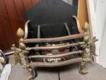  Vintage Fire Basket In Iron With Brass Decor