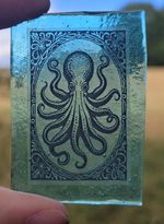 Stained glass Squid traditional handmade kiln fired blue glass seaside ocean art
