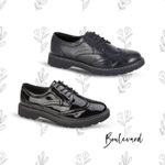 Womens Boulevard Brogue Shoe Patent Matt Chunky Smart Office School Lace Up
