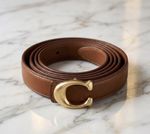 Ladies Brand New Brown Fashion Faux Leather Belt With Gold C Buckle