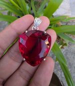 35 Ct Natural Red Ruby Trillion Certified Loose Gemstone 925Solid Silver Pendant