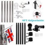 6FT Wall Mounted Adjustable Flag Pole Kit Black Stainless Steel Mounting Bracket