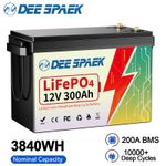 12V 300AH LiFePO4 Lithium Battery 10000+Cycle 200A BMS Solar RV Off-grid Boot 