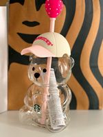 Starbucks Bear Figural Cold Cup 20oz with Straw & Drink-Through Lid Clear