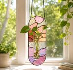 Stained Glass Propagation Station Suncatcher, Hanging Glass Planter for Window, 
