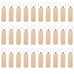 30pcs Wooden Keychain Blanks Wood Engraving Key Chain(Hang Tag Type)