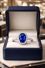 2.64 Ct Oval Cut Blue Sapphire Diamond Wedding Ring 14K Solid White Gold