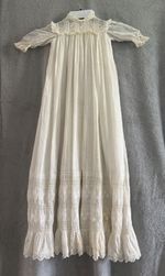 Vintage Ivory Christening Gown 89cm – Cotton with Lace Trim & Embroidered Hem