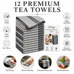 12 Pack Wonderdry Grey Check Tea Towels 100% Cotton 50x70cm Kitchen Towels