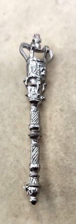 Ornate Silver-Tone Crown & Scepter Brooch