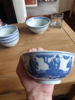Vintage Jingdezhen Chinese Blue White Porcelain Bowl Eight Immortals Figures 8"