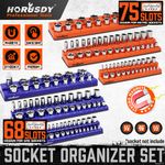 6PC Socket Organizer Storage Holder Set Magnetic 1/4 3/8 1/2 Metric SAE 143 Slot