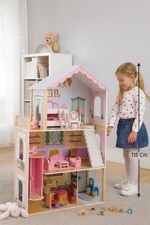 kids wooden dolls house 115cm tall 3 story play house with lift and furniture
