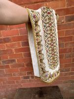 Vintage Floral Needlepoint Tapestry Table Runner Tassel Cottagecore Home Decor