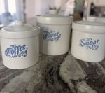 Pfaltzgraff Yorktowne Blue Flour Sugar Coffee Canister Jar Stoneware W/Lid