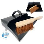 Black Hooded Metal Dust Pan and Soft Brush Dustpan ash pan Traditional... 