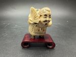 VTG Traditional Scrimshaw Detail Netsuke Bottom Detail Signed Holes with Stand