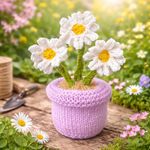 KNITTING PATTERN - Easter Daisy Pot orange cover / 13 cm Flower Mother's Day toy