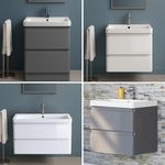 iBathUK Wall Hung Bathroom Vanity Unit with Sink Basin and Storage Furniture