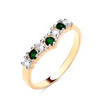 9ct Yellow Gold on Silver simulated EMERALD & Cz Wishbone Eternity Ring size J-U