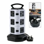 10 Way Switched Surge Protected Tower Extension Lead UK Mains Plug Socket 4 USB