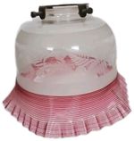 Victorian Lampshade Etched Glass Cranberry Striped Fluted Edge Pendant Oil Prop