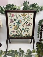 Embroidered Fire Screen Guard Fireguard Vintage Wood Wooden Floral 
