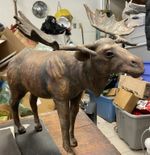 Large Leather Wrapped Moose Figure 12" tall Statue Antlers Cabin Decor Hunting