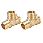 Brass Tee Pipe Fitting G1/2 MalexG1/2 Male xG1/2 Female T Shaped Connector 2pcs