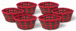 Christmas Basket Red Green Woven Round 21cm Decorative Gift Hamper - Set of 6