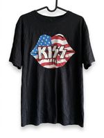 Black Oversized KISS Band American Flag Print Lips Logo T-Shirt XL